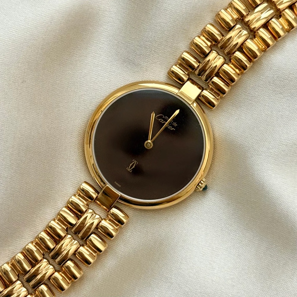 AUTHENTIC VINTAGE CARTIER VENDOME GOLD WATCH - BURGUNDY DIAL - WITH BOX - Picture 5 of 8